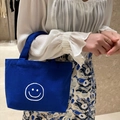 Handheld Klein blue canvas tote bag with white embroidered smiley face pattern - 7*17*20*26cm (No Inner Bag) / Blue