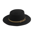 Detail of black wool fedora featuring a brown leather belt with a golden metal buckle - One Size (58cm) / Black
