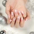 Pink gradient press-on nails with silver snowflake patterns and rhinestone accents - Pink Gradient Silver Snowflake (JP2695)