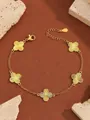 Elegant gold five-motif clover bracelet with sunburst texture and adjustable clasp - Four Leaf Bracelet
