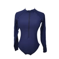 Detailed front view of navy blue long sleeve surf swimsuit with half-neck and zipper - Navy Blue Variant 0