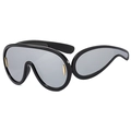 Futuristic punk sunglasses with black frame and silver mirrored lenses and gold accents - Universal / Bright Black / Silver
