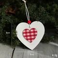 Christmas red plaid heart wooden pendant ornament with white rope and decorative red bead - Double Heart Pendant