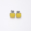 Square silver stud earrings featuring yellow crystal texture and butterfly backings - Lemon Yellow (20)