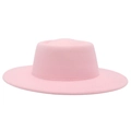 Close-up of a pink wool felt boater hat featuring a flat top and wide brim against a white background - Adult (57-60cm) / Pink