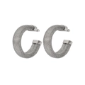 Close-up of silver mesh C-shaped hoop earrings with polished metal ends and fine texture - CK1324 Steel Mesh C-shaped Open Earrings