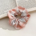 Chic orange plaid plush scrunchie with soft autumn fabric texture for women hair - 1075D Vibrant Orange Gray Plaid