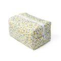 Quilted floral cosmetic bag with yellow flower patterns and white zipper closure - Yellow Floral