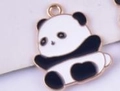 Cute black and white panda alloy charm with gold trim and drop oil finish for DIY jewelry - Style 1