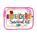 Pink trimmed clear PVC teacher survival kit storage bag for cosmetics and stationery - 108-Teacher Survival Pink