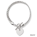 Bracciale a catena piatta serpente in acciaio inox argento con ciondolo a cuore e chiusura T - Bracciale a Catena a Serpente Con Ciondolo a Cuore / Bracciale Argento (SAP747)