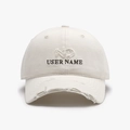 Distressed beige cotton baseball cap with ND embroidery and vintage frayed brim style - Adjustable / Off White