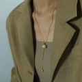 Elegante collar en Y de cadena de serpiente dorada con colgante de perla mujer - Dorado