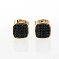 Golden hexagonal stud earrings with pavé black zircon stones in a minimalist geometric style - Gold Square Black Zirconia (EC04-5)
