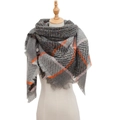 Thick grey and orange plaid scarf with fringe detail on a mannequin - 135x135x200cm / SJ-21# Grey