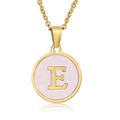 Pink shell letter E pendant necklace in 18K gold plated stainless steel for women - Gold E (With Chain)