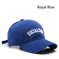 Retro royal blue cotton baseball cap featuring white Social Club letter embroidery - Sapphire Blue