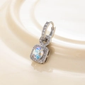 Elegant silver zircon square dangle earrings with iridescent gemstone in detail - Shimmering White