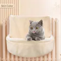 Hanging plush cat hammock in cream color, soft and stable bed for heaters or fences - Round Hanging Bed Rabbit Fur Beige