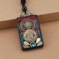Ebony Black Zambala No.1 Thangka Square Single Pendant