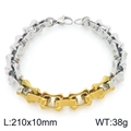 Men's two-tone stainless steel link bracelet with gold accents and silver polished finish - Two-tone Curved Style (KB207218-Z)