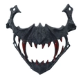 Japanese Oni half-face mask in matte black with realistic red blood drip teeth - Bloody Nue (Black Red)