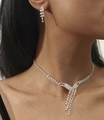 Silver teardrop rhinestone necklace and long drop earrings jewelry set for women - Y-Chain Tassel Two-Piece Set (DTN14026426S)