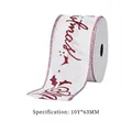White faux linen Merry Christmas ribbon with red glitter text and wired edges, 63mm wide - Merry Christmas Text White Linen