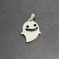 Close-up of polished silver stainless steel ghost pendant for Halloween necklace - Pendant Only / Silver Sandblasted