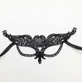 Sexy black lace wing eye mask with heart pattern and silk ribbon ties for masquerade - Heart