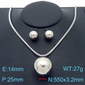 Silver hollow ball pendant necklace and matching 14mm stud earrings jewelry set - 25mm Pendant 2-Piece Set (Necklace + Earrings) / Silver