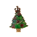 Gouden kerstboombroche met groen email en rode details voor feestelijke geschenken - Kerstboom Stijl (C360-A)
