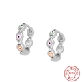 Boucles d'oreilles créoles mauvais œil en argent 925 avec émail coloré pour femmes - Argent 925 / Or Blanc