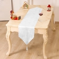 White Christmas table runner with snowflake jacquard patterns and elegant white tassels - 180x34cm / White Snowflake Style