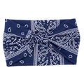Bohemian dark blue paisley print elastic headband with a stylish knotted design for women - Navy Paisley
