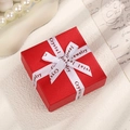 Square red jewelry gift box with white ribbon bow for rings and small earrings - Red