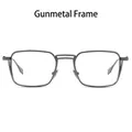 Detailed view of gunmetal square metal frame eyewear with sleek minimalist design - Non-Prescription Blue Light Blocking / Gunmetal
