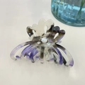Elegant marble acetate flower hair claw clip with rhinestones and gold lettering detail - Purple Ink Oriental Style - Rhinestone