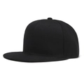 Detailed close-up of high-density black cotton twill texture on a flat brim snapback cap - Black