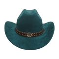 Western dark cyan suede cowboy hat with brown leather band and vintage metal studs - One Size / Dark Green