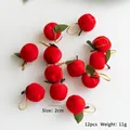 Set of 12 red flocked foam apple ornaments with 2cm diameter and gold hanging loops - 2cm 12 Pcs