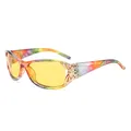 Y2K polarized sunglasses featuring colorful graffiti frames and yellow lenses with butterfly accents - Rainbow Frame/Yellow Lens