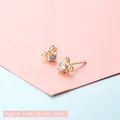 Minimalist gold bow stud earrings with clear zircon stones 0.6cm small size jewelry - Bowknot