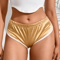 Pantaloncini sportivi dorati metallizzati da donna con bordo bianco e vita elastica - Taglia S / Oro
