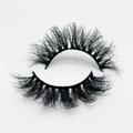 Detail of dense 20mm 3D fluffy faux mink eyelashes with natural curl on white background - B46-20F