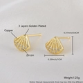 Golden seashell stud earrings with zircon inlay and detailed size and weight specs - Shell