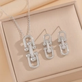 Silver 18K gold plated jewelry set with horseshoe links and cubic zirconia stones - Necklace Stud Earrings Jewelry Set (329) / Silver