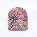 Close-up of floral baseball cap with vertical rhinestone lines and silver metal stars - Adjustable / Purple Star