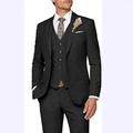 Formal slim fit 3-piece charcoal grey suit for men including blazer vest and trousers - XXS / Black