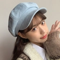 Classic light blue newsboy cap for women in soft faux suede with a vintage aesthetic - M (56-58cm) / Blue